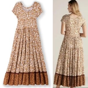 Soft Surroundings Dress Womens Brown Mocha Leopard Animal Kara Tiered Midi Boho